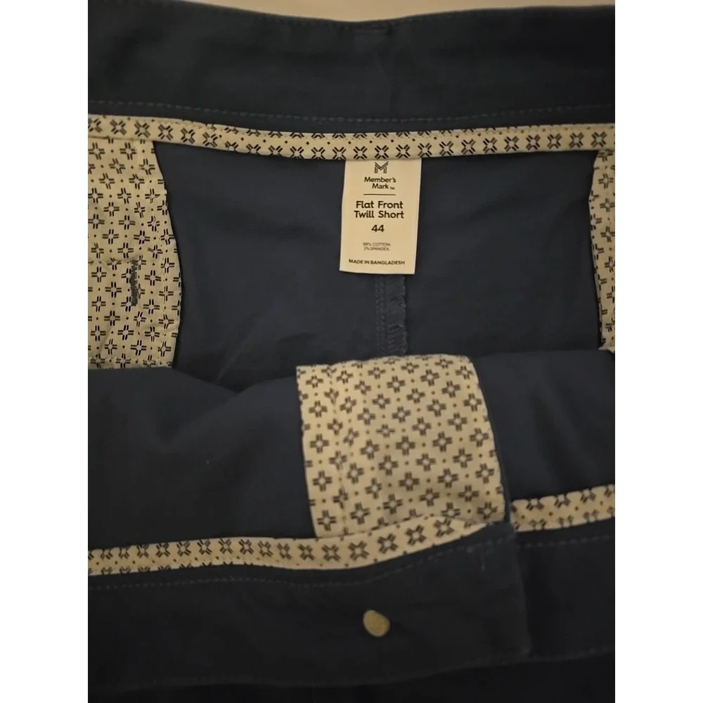 Member's Mark Men's Flat Front 9 Inch Inseam Twill Shorts Blue  Size 44 NWT New
